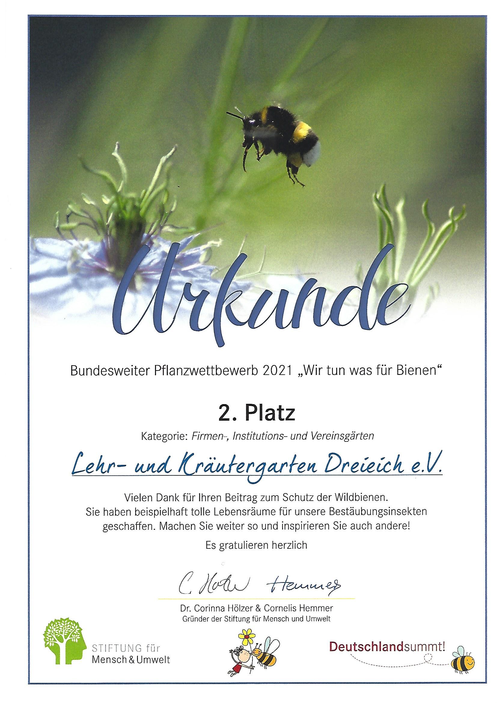 Pflanzwettbewerb-Bienen-Urkunde Wit tun was für Bienen